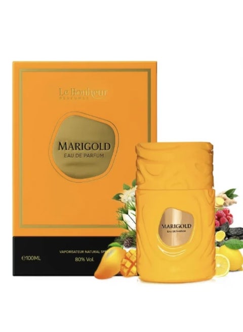 Le Bonheur Perfumes Marigold Eau De Parfum 100 ml Unisex Luxury Tropical Oriental Woody Perfume Long Lasting Fragrance with Mango Red Fruits Lemon Ginger Jasmine Cedar Amber Musk Premium Perfume
